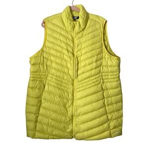Lands End Vest Womens 2X Yellow Puffer Quilted Down Feathers Outdoor Lightweight